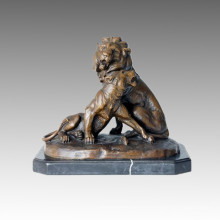 Animal Bronze Sculpture Lion Couple sculpté Deco Statue en laiton Tpal-153